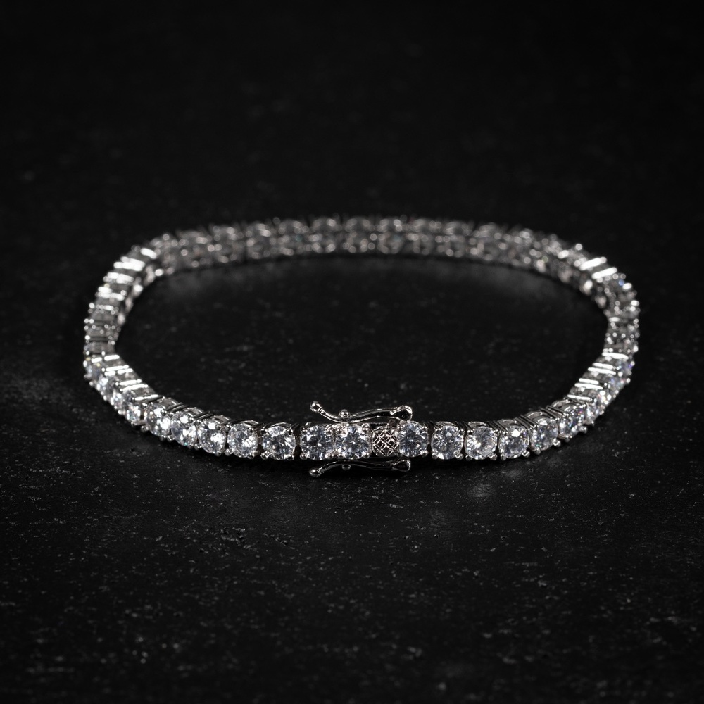White Gold Plated 5A Cz Stone Iced Solitaire Men's Hip Hop Tennis Bracelet
